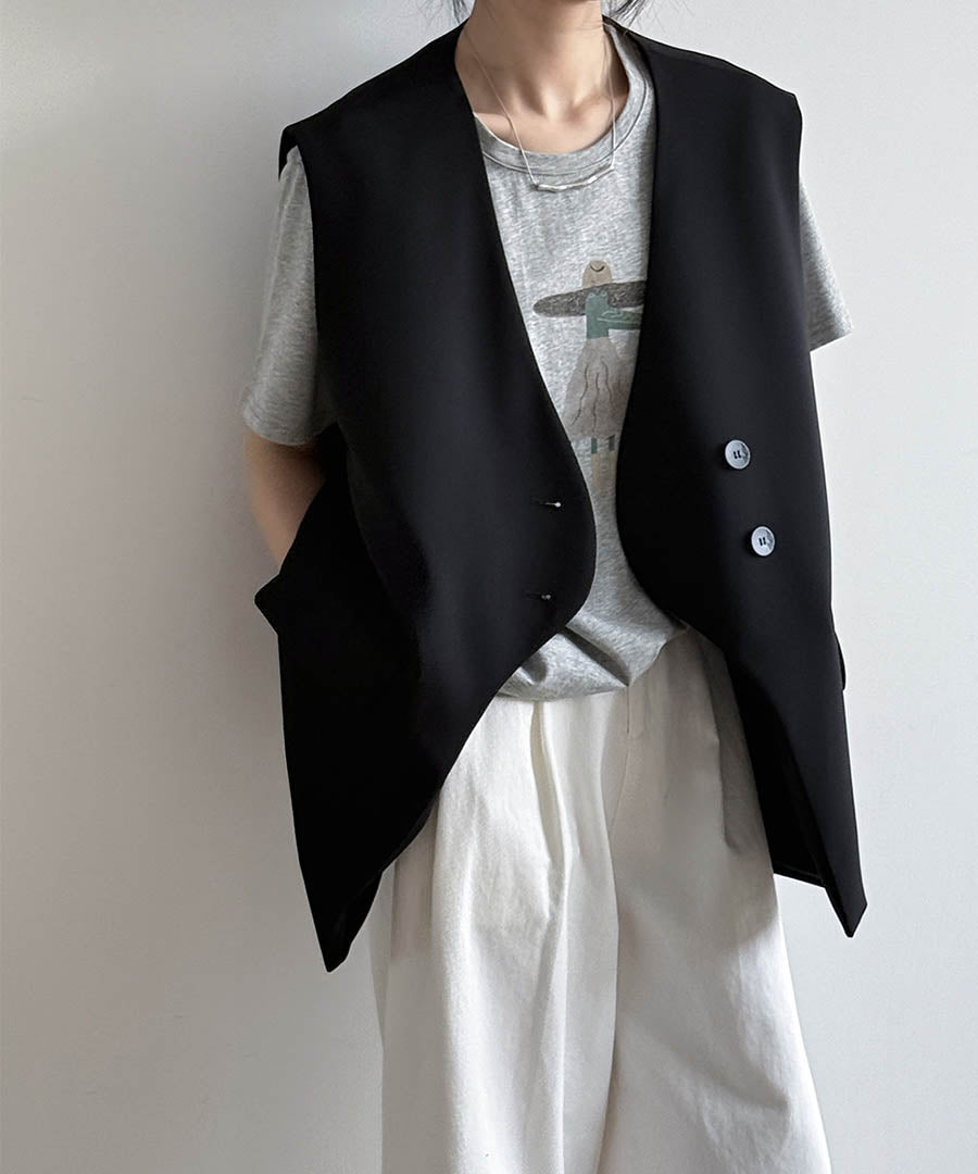 アルゴトウキョウ ARGO TOKYO Double Button V-neck Gilet 21133 ダブルボタンVネックジレ ダブルボタンベスト ジレ ロングベスト ロングジレ （ブラック） ブラック