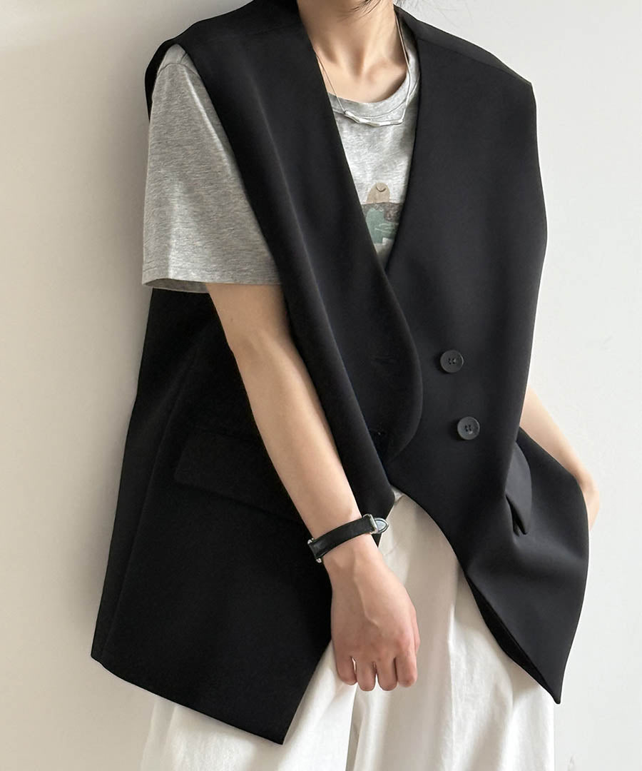 アルゴトウキョウ ARGO TOKYO Double Button V-neck Gilet 21133 ダブルボタンVネックジレ ダブルボタンベスト ジレ ロングベスト ロングジレ （ブラック） ブラック