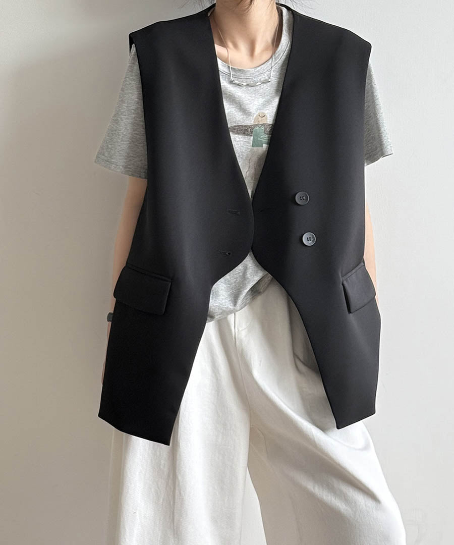 アルゴトウキョウ ARGO TOKYO Double Button V-neck Gilet 21133 ダブルボタンVネックジレ ダブルボタンベスト ジレ ロングベスト ロングジレ （ブラック） ブラック