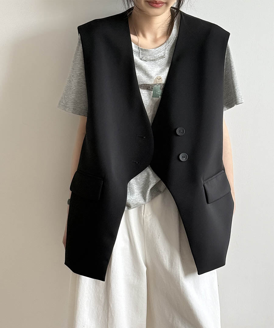 アルゴトウキョウ ARGO TOKYO Double Button V-neck Gilet 21133 ダブルボタンVネックジレ ダブルボタンベスト ジレ ロングベスト ロングジレ （ブラック） ブラック