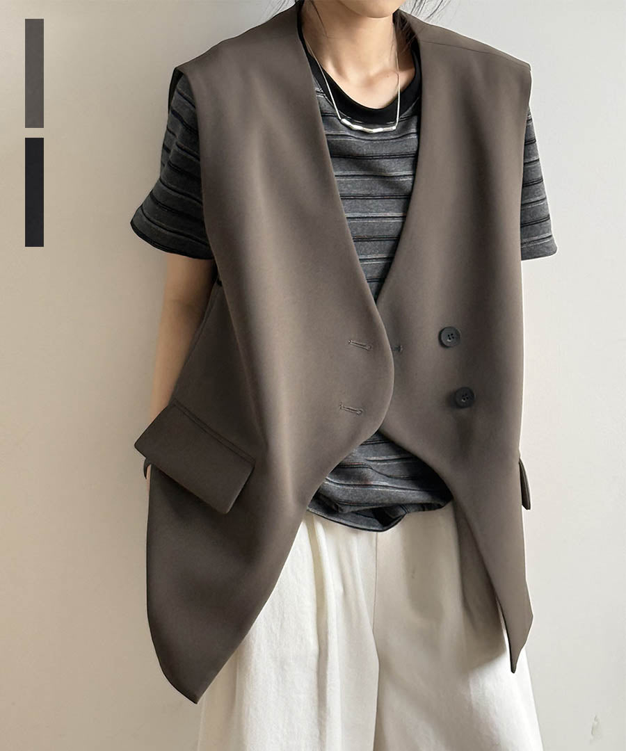 アルゴトウキョウ ARGO TOKYO Double Button V-neck Gilet 21133 ダブルボタンVネックジレ ダブルボタンベスト ジレ ロングベスト ロングジレ （ブラウン） ブラウン