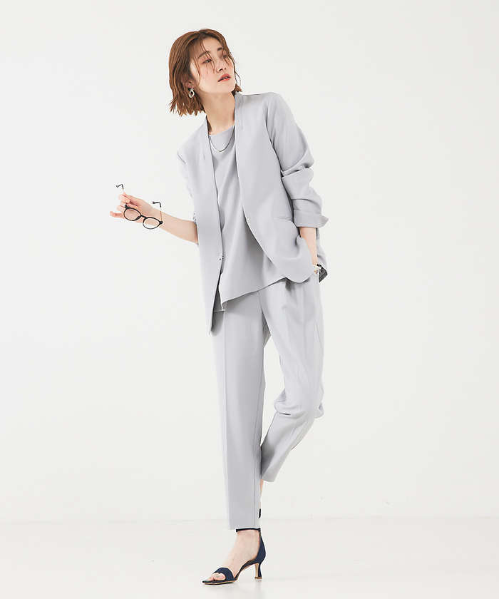 アバハウス マヴィ abahouse mavie 【エニデイカセット】ノーカラージャケット＆フレンチスリーブ・パンツセットアップ （ダークネイビー） ダークネイビー
