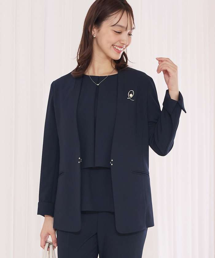 アバハウス マヴィ abahouse mavie 【エニデイカセット】ノーカラージャケット＆バックフレアパンツセットアップ （ダークネイビー） ダークネイビー