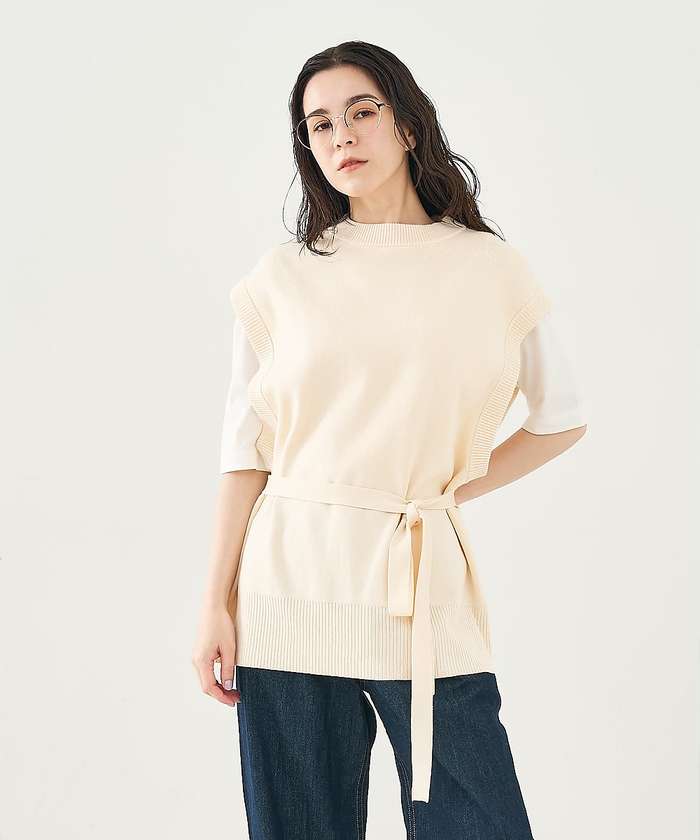 コレックス collex ベルト付バックスリットニットベスト （アイボリー） アイボリー