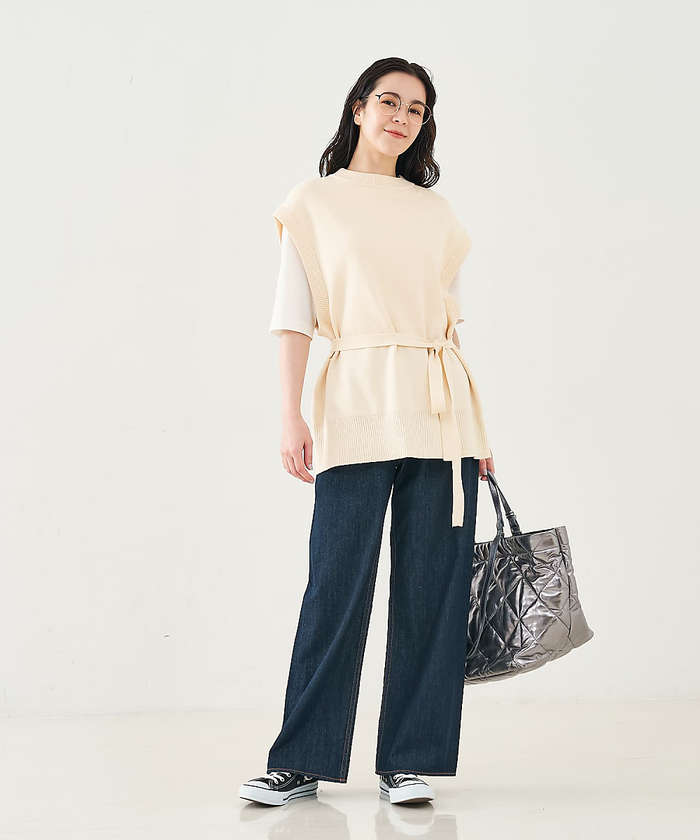 コレックス collex ベルト付バックスリットニットベスト （アイボリー） アイボリー