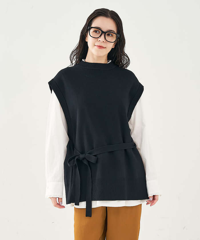 コレックス collex ベルト付バックスリットニットベスト （アイボリー） アイボリー