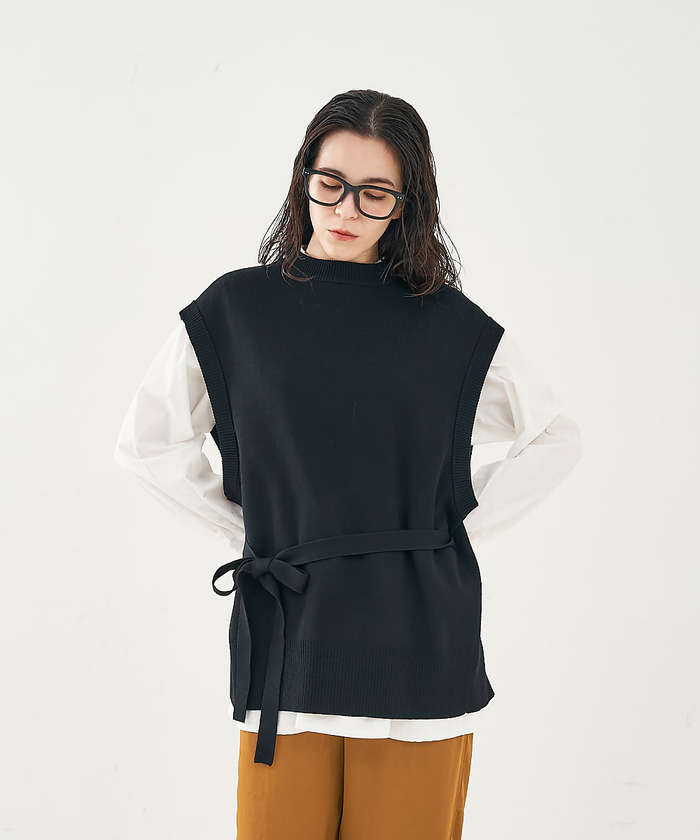 コレックス collex ベルト付バックスリットニットベスト （アイボリー） アイボリー