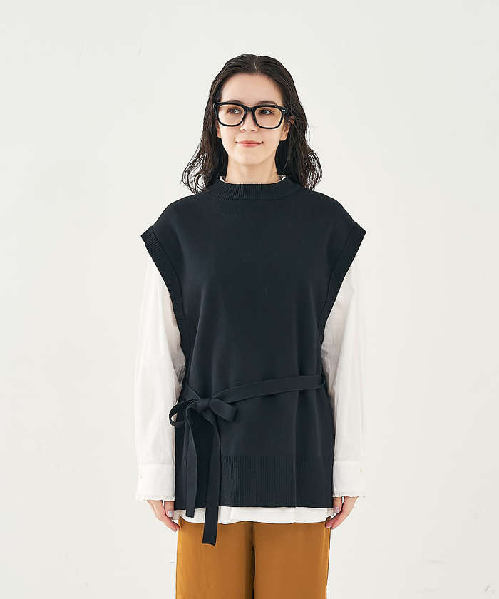 コレックス collex ベルト付バックスリットニットベスト （アイボリー） アイボリー