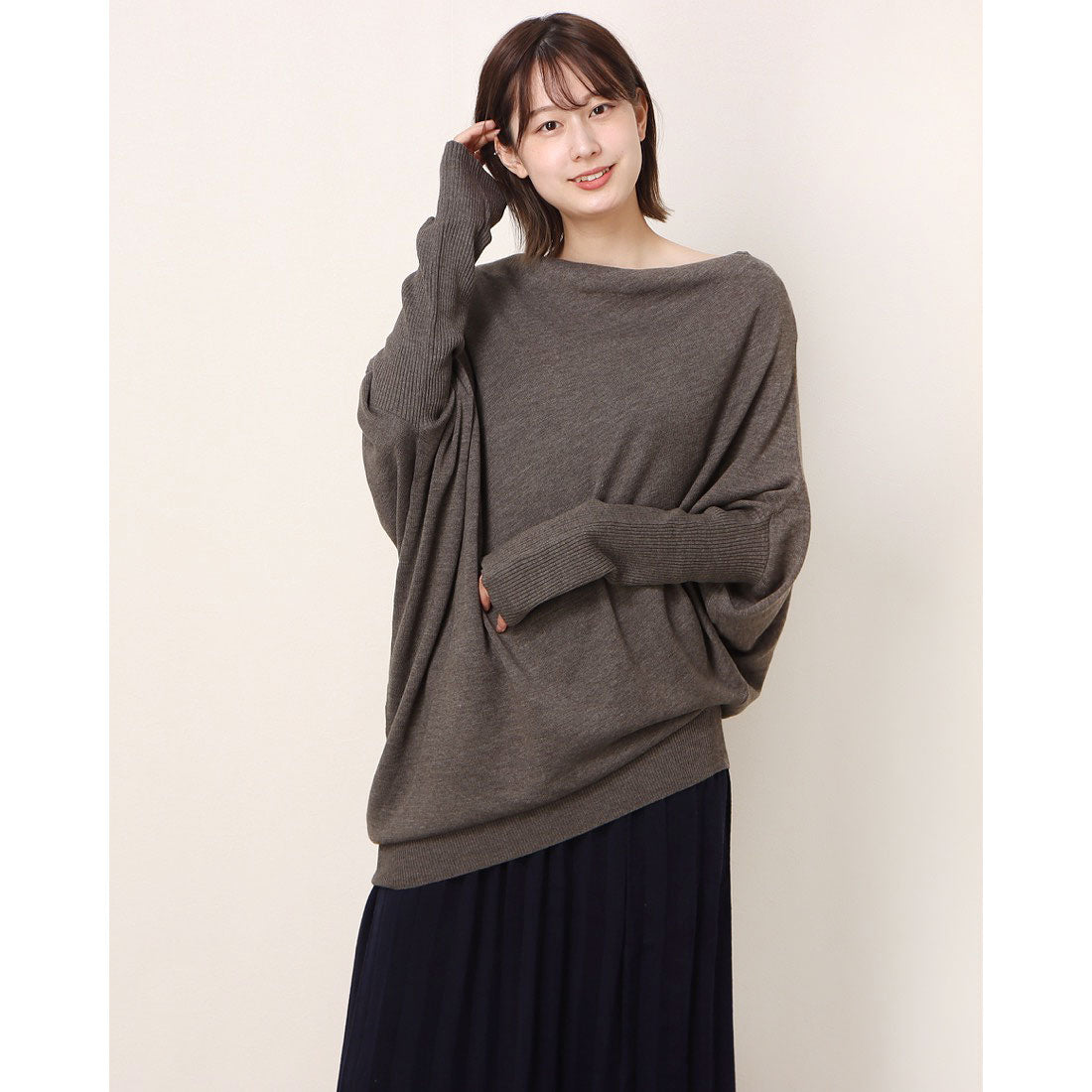 アットワン atONE 変形ボトルネックニット,チャコール杢グレー
