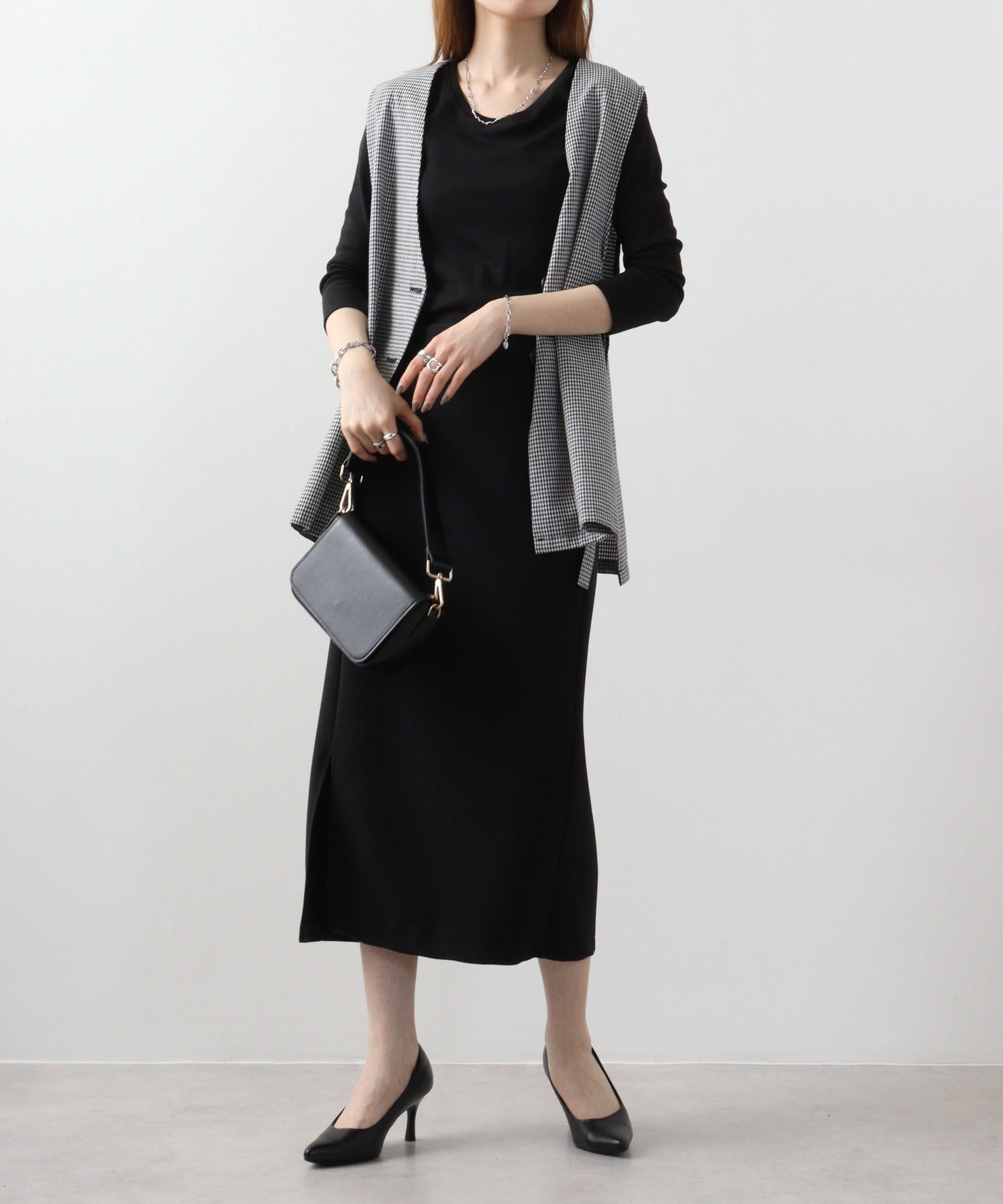 アットワン atONE Uネック8分袖コットンフライスTシャツ （BLACK） ブラック