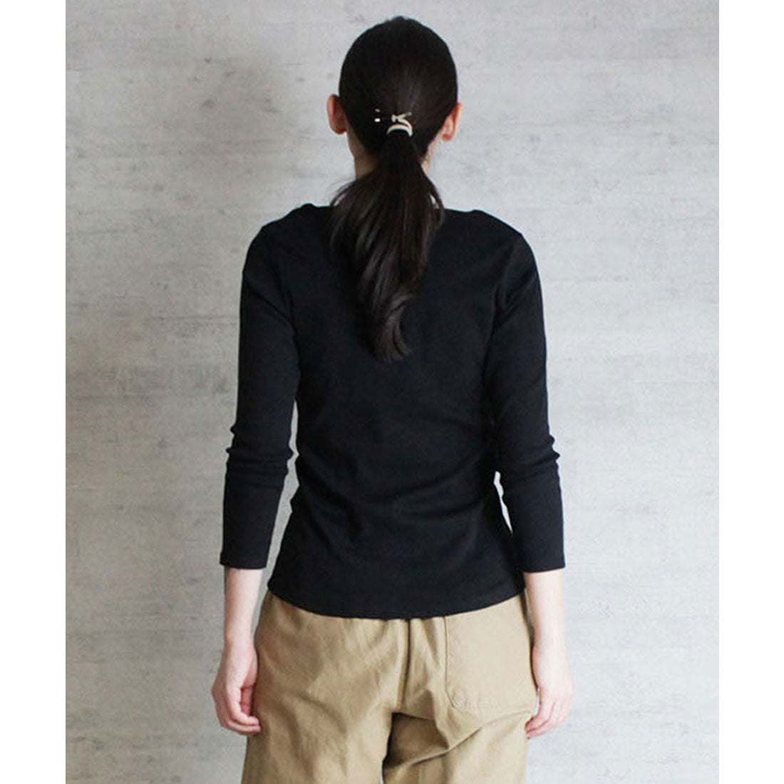 アットワン atONE Uネック8分袖コットンフライスTシャツ （BLACK） ブラック