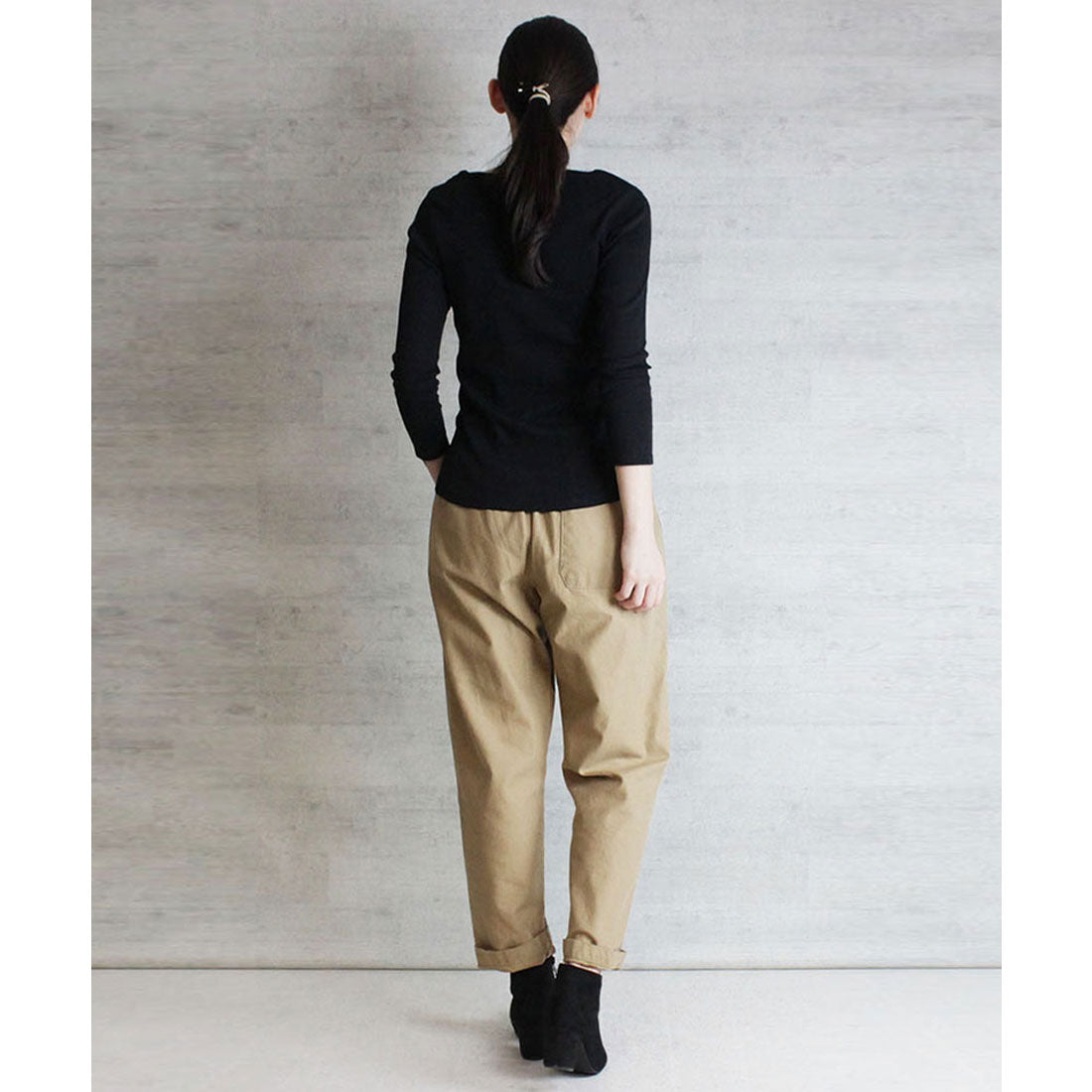 アットワン atONE Uネック8分袖コットンフライスTシャツ （BLACK） ブラック