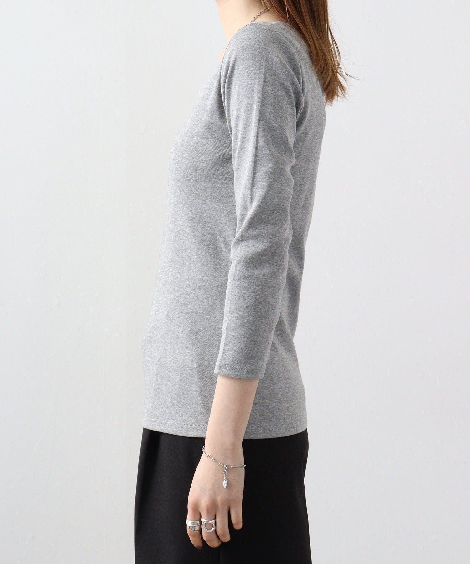 アットワン atONE Uネック8分袖コットンフライスTシャツ （BLACK） ブラック