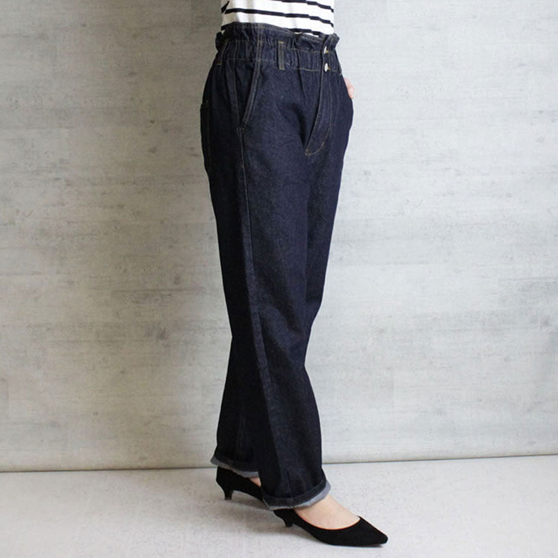 アットワン atONE デニムハイウエストワイドストレートパンツ
