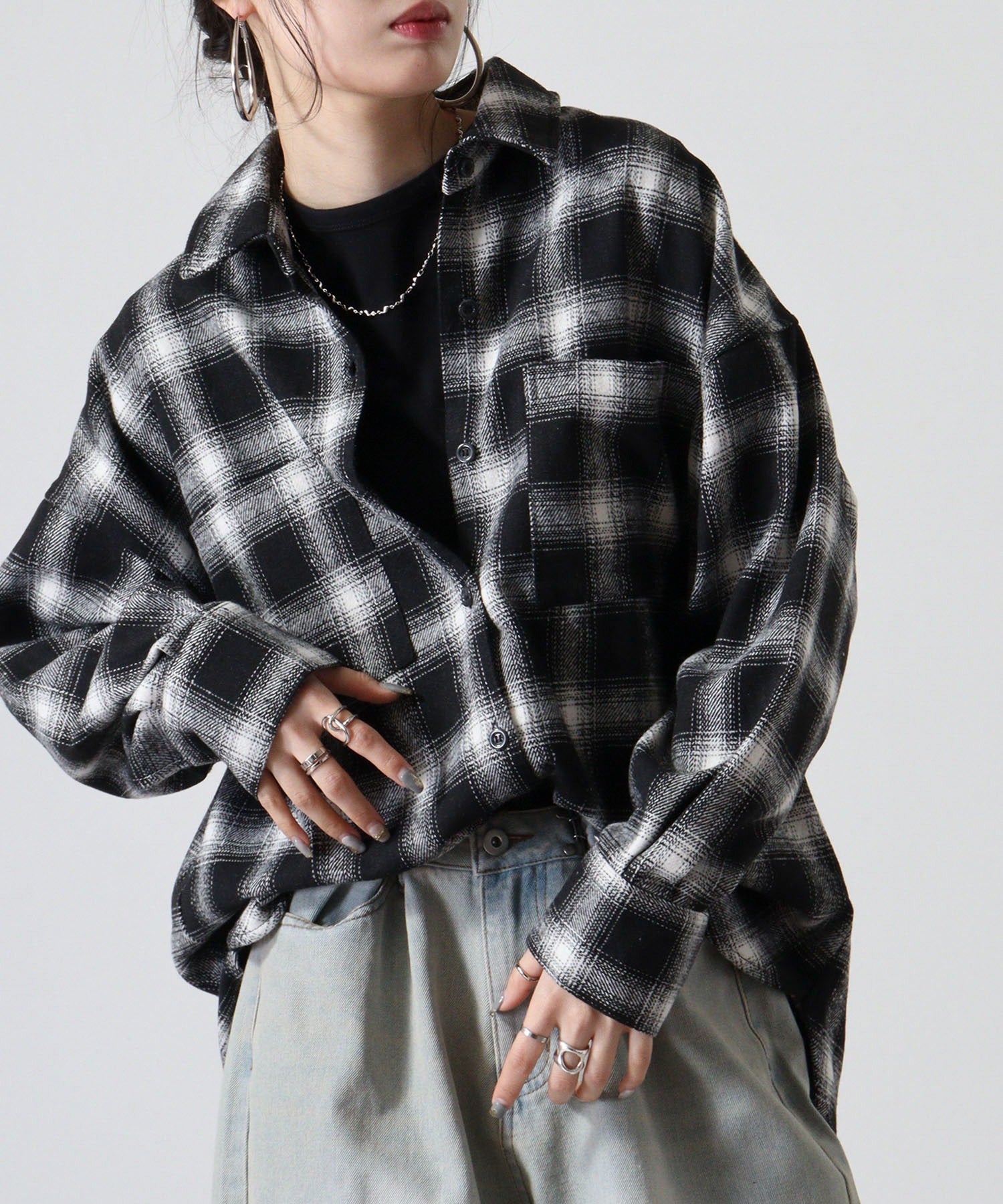 アットワン atONE 起毛チェックロングシャツ