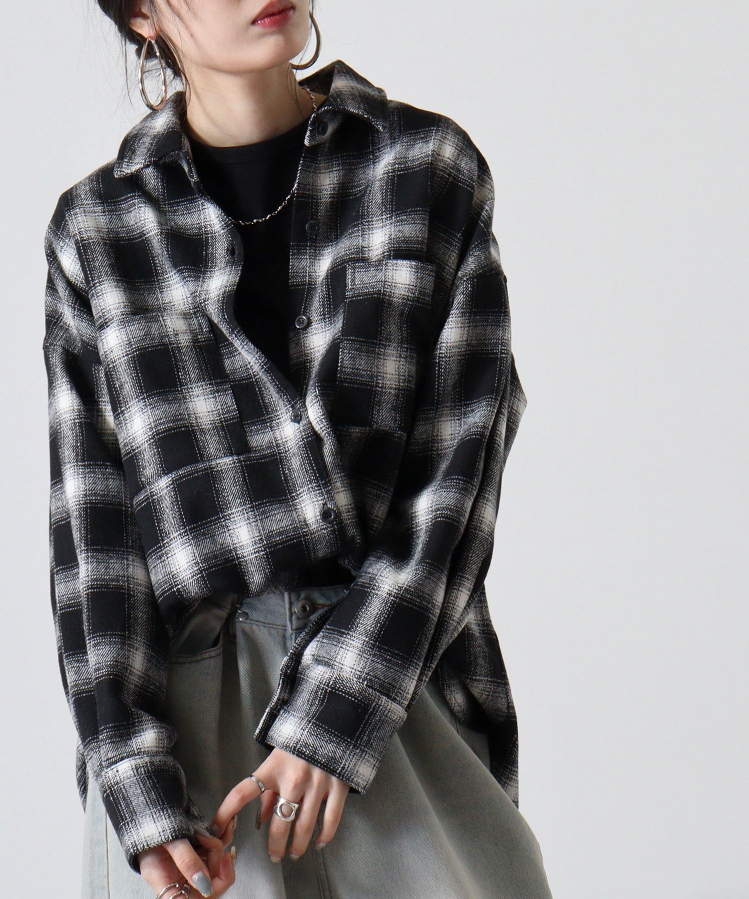 アットワン atONE 起毛チェックロングシャツ