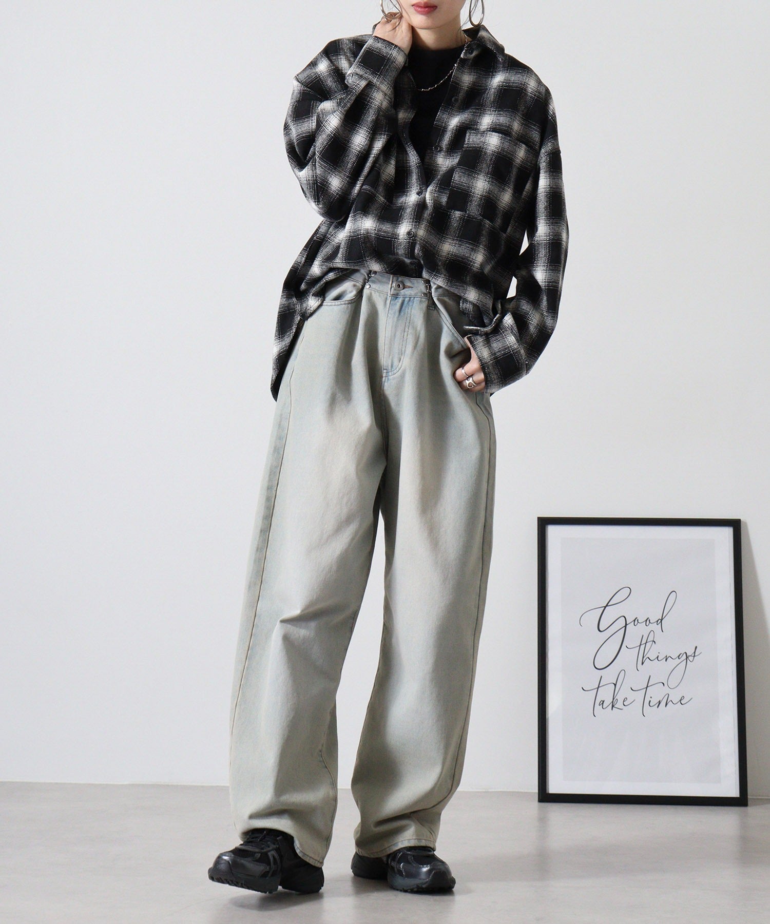 アットワン atONE 起毛チェックロングシャツ