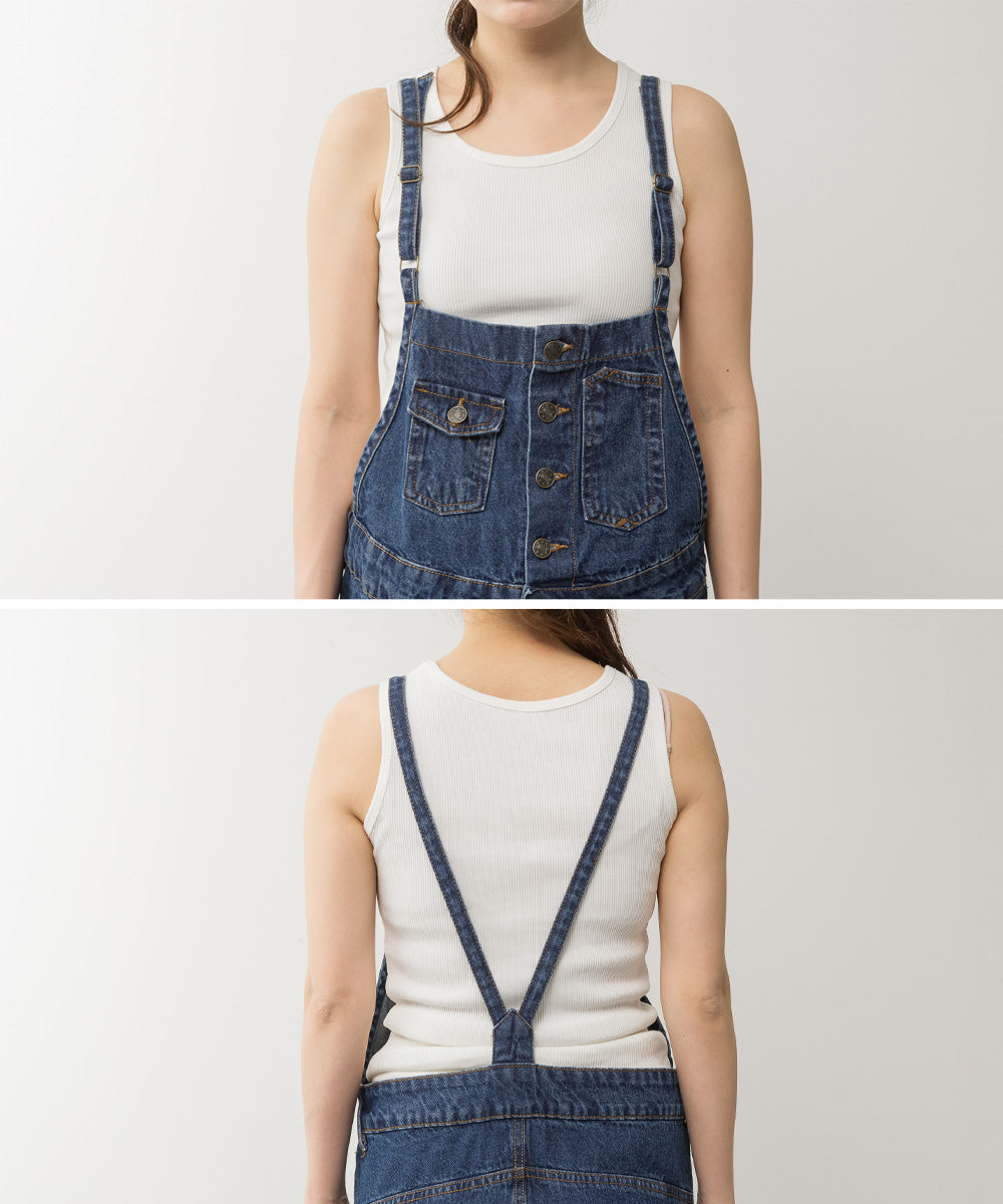 アットワン atONE デニムサロペットワイドパンツ （ブラックデニム） ブラックデニム