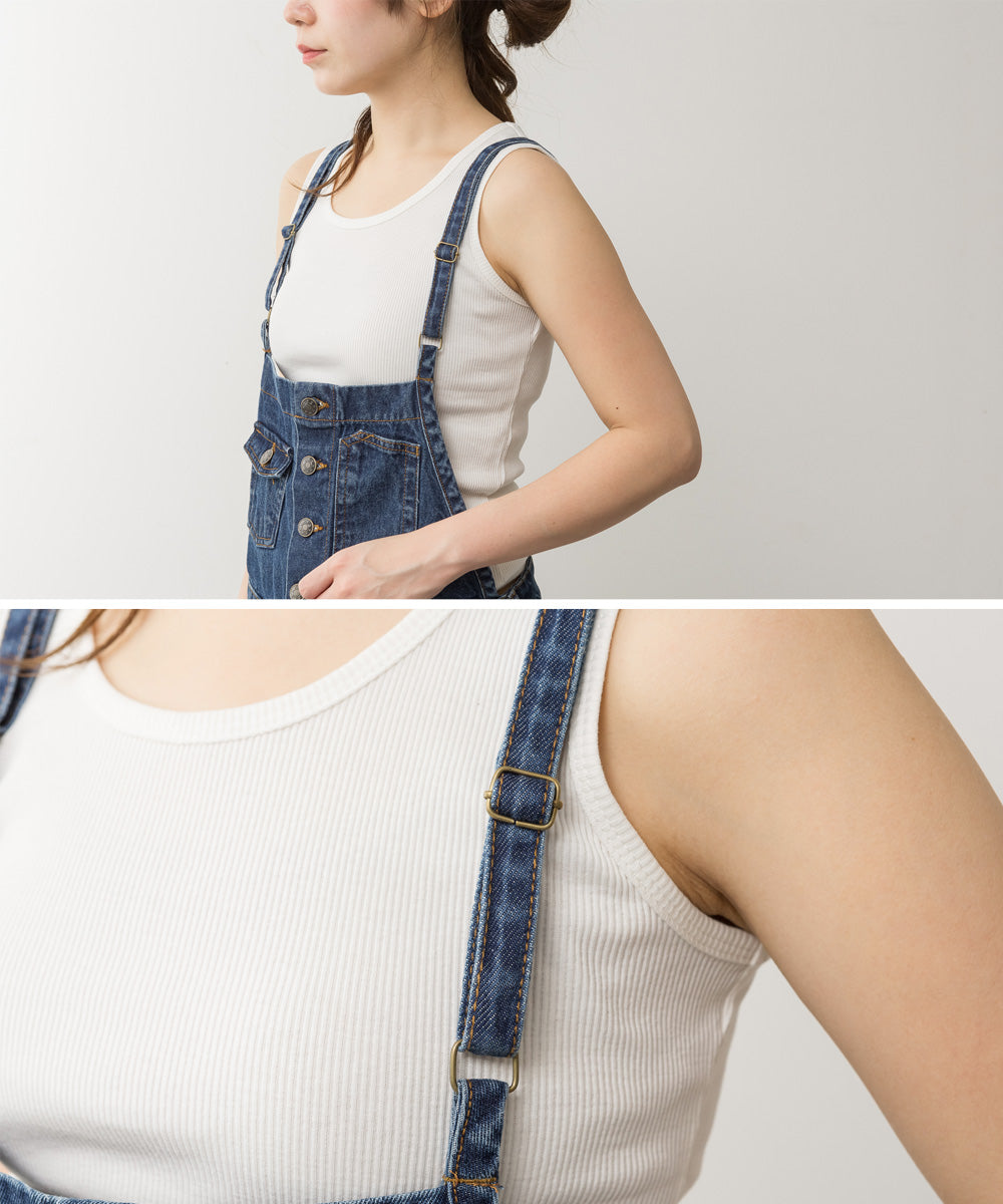 アットワン atONE デニムサロペットワイドパンツ （ブラックデニム） ブラックデニム