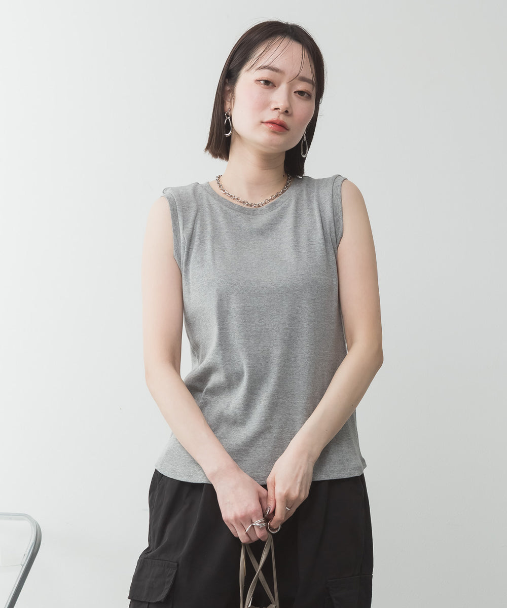 アットワン atONE ラウンドネックノースリーブトップ （杢グレー） 杢グレー
