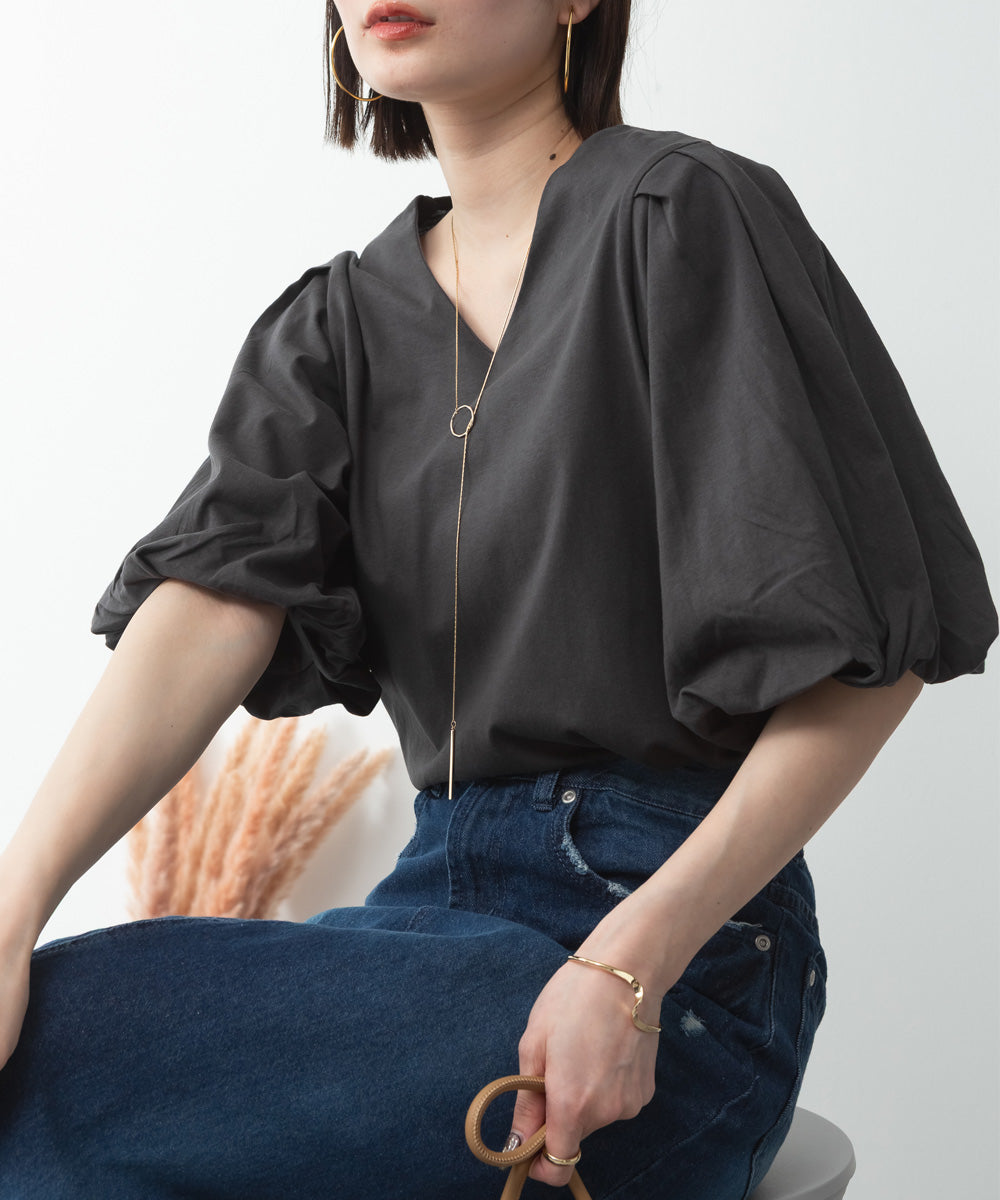 アットワン atONE コットンパフスリーブTシャツ （チャコールグレー） チャコールグレー