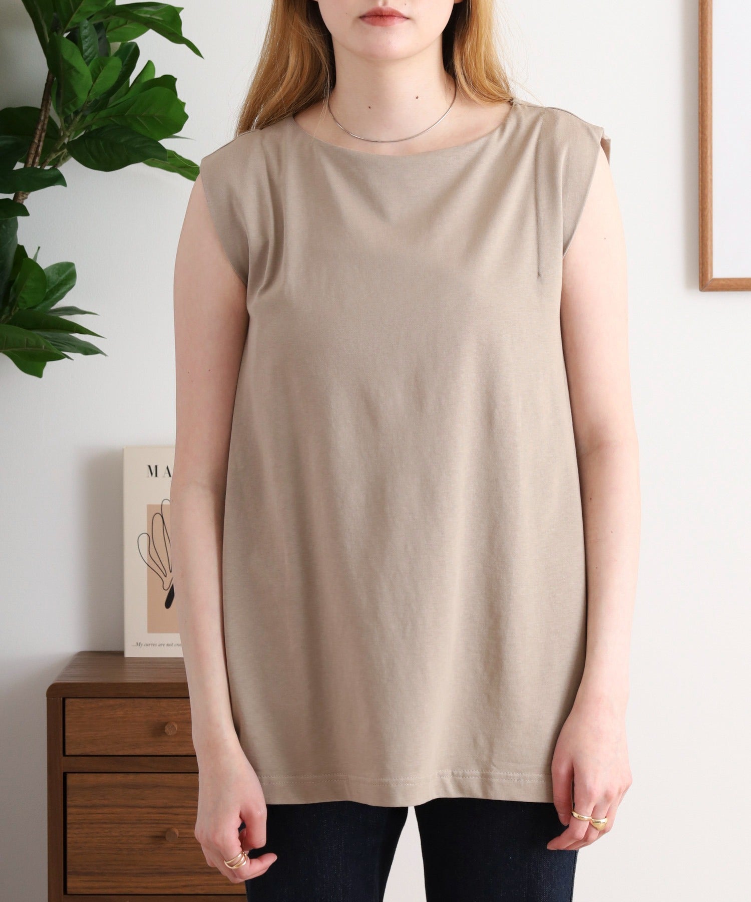 アットワン atONE 肩タックノースリーブボートネックTシャツ （チャコールグレー） チャコールグレー