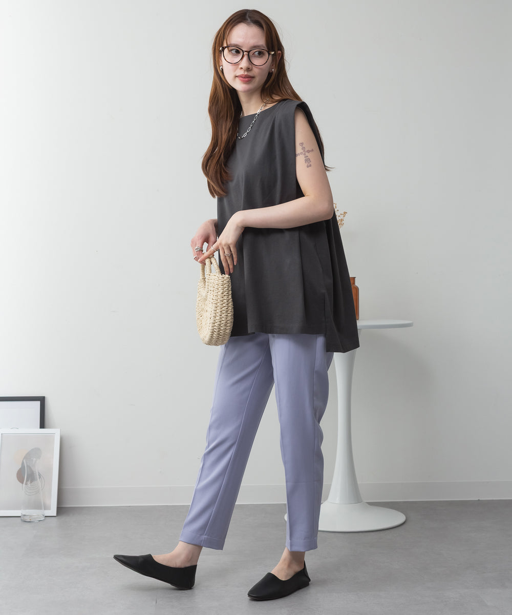 アットワン atONE 肩タックノースリーブボートネックTシャツ （チャコールグレー） チャコールグレー