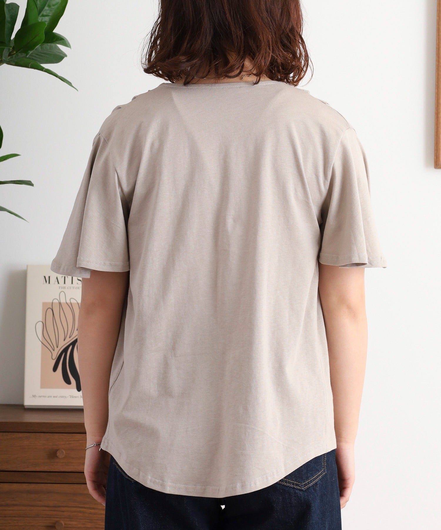 アットワン atONE ブラウス風タックスキッパー半袖Tシャツ （グレーベージュ） グレーベージュ
