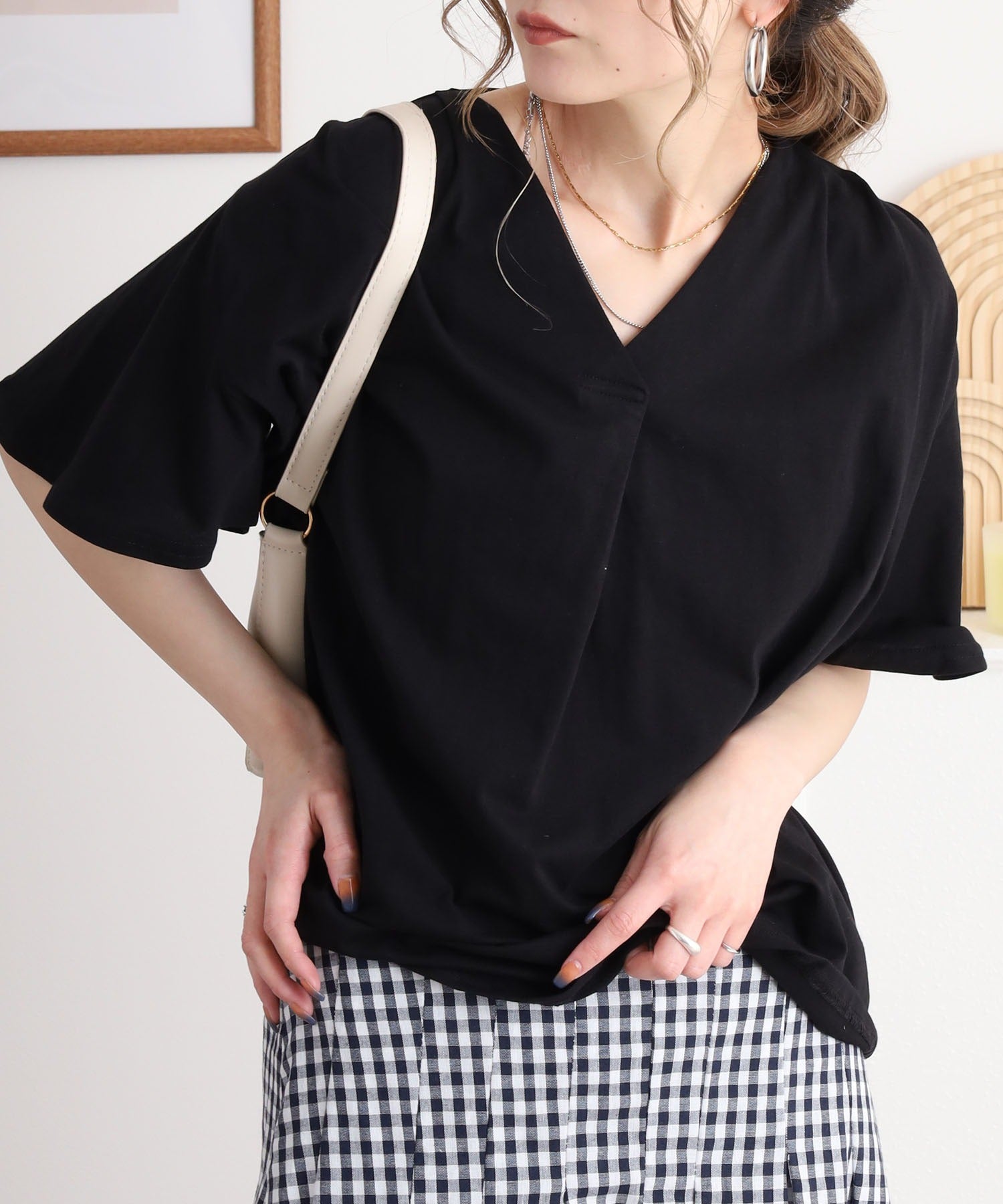 アットワン atONE ブラウス風タックスキッパー半袖Tシャツ （ブラック） ブラック
