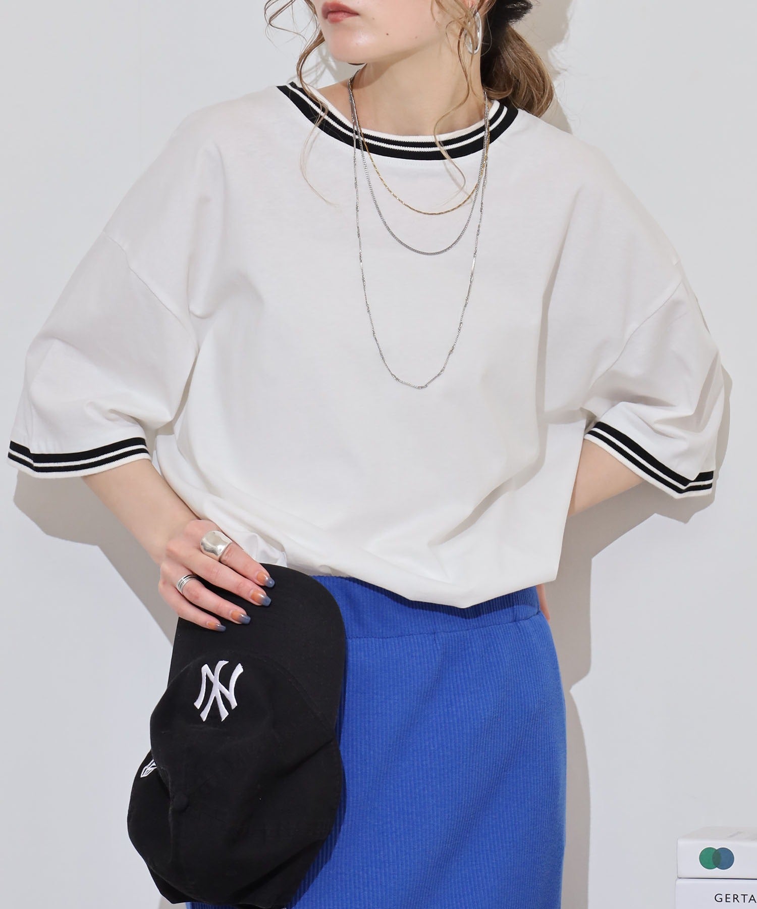 アットワン atONE 配色袖リブライン入りTシャツ （ホワイト） ホワイト
