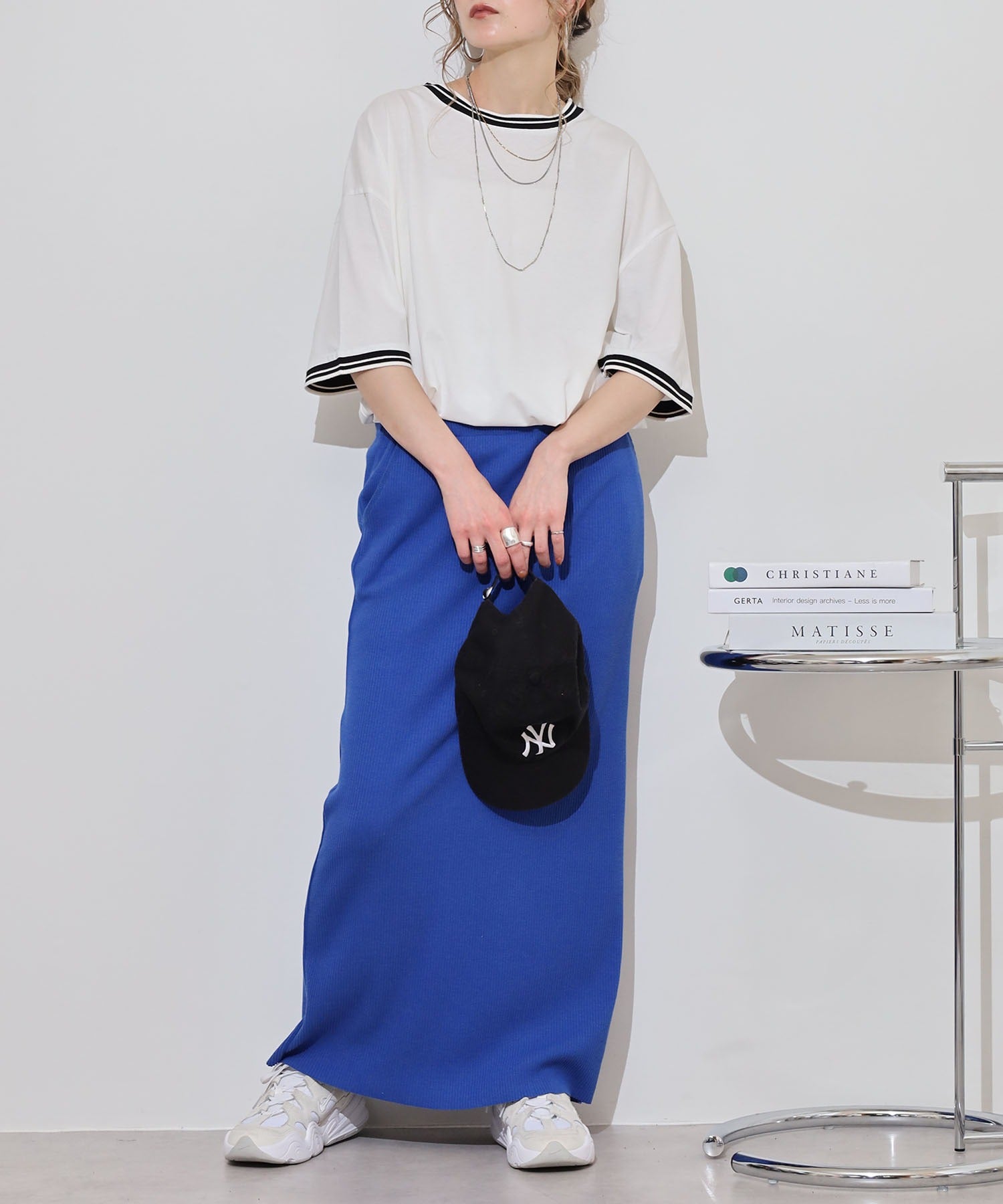 アットワン atONE 配色袖リブライン入りTシャツ （ホワイト） ホワイト