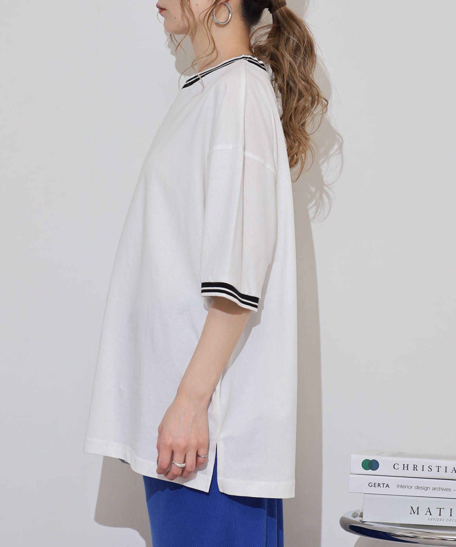 アットワン atONE 配色袖リブライン入りTシャツ （ホワイト） ホワイト