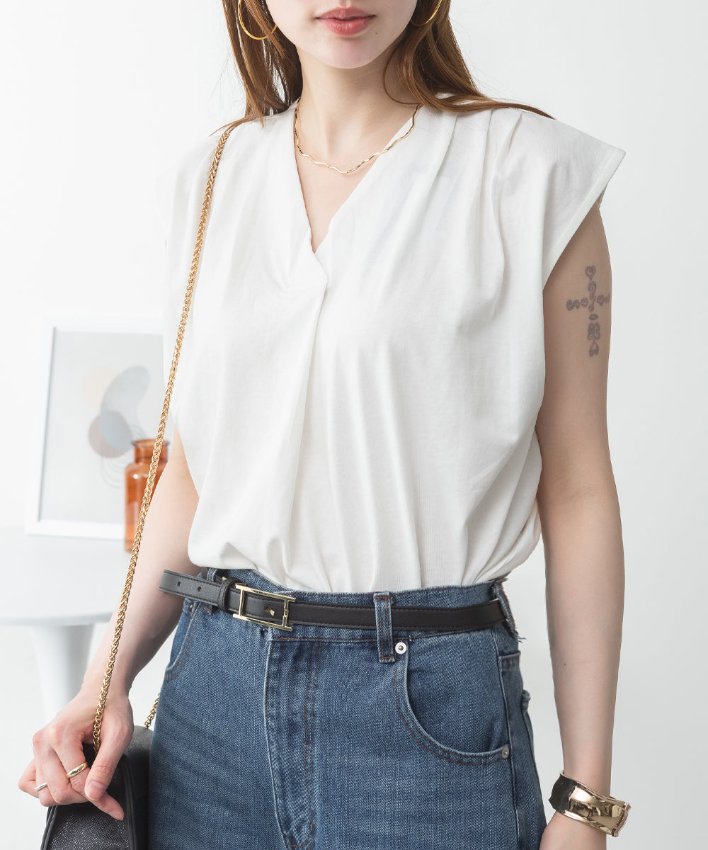 アットワン atONE ブラウス風タックスキッパー フレンチ袖Tシャツ （ホワイト） ホワイト
