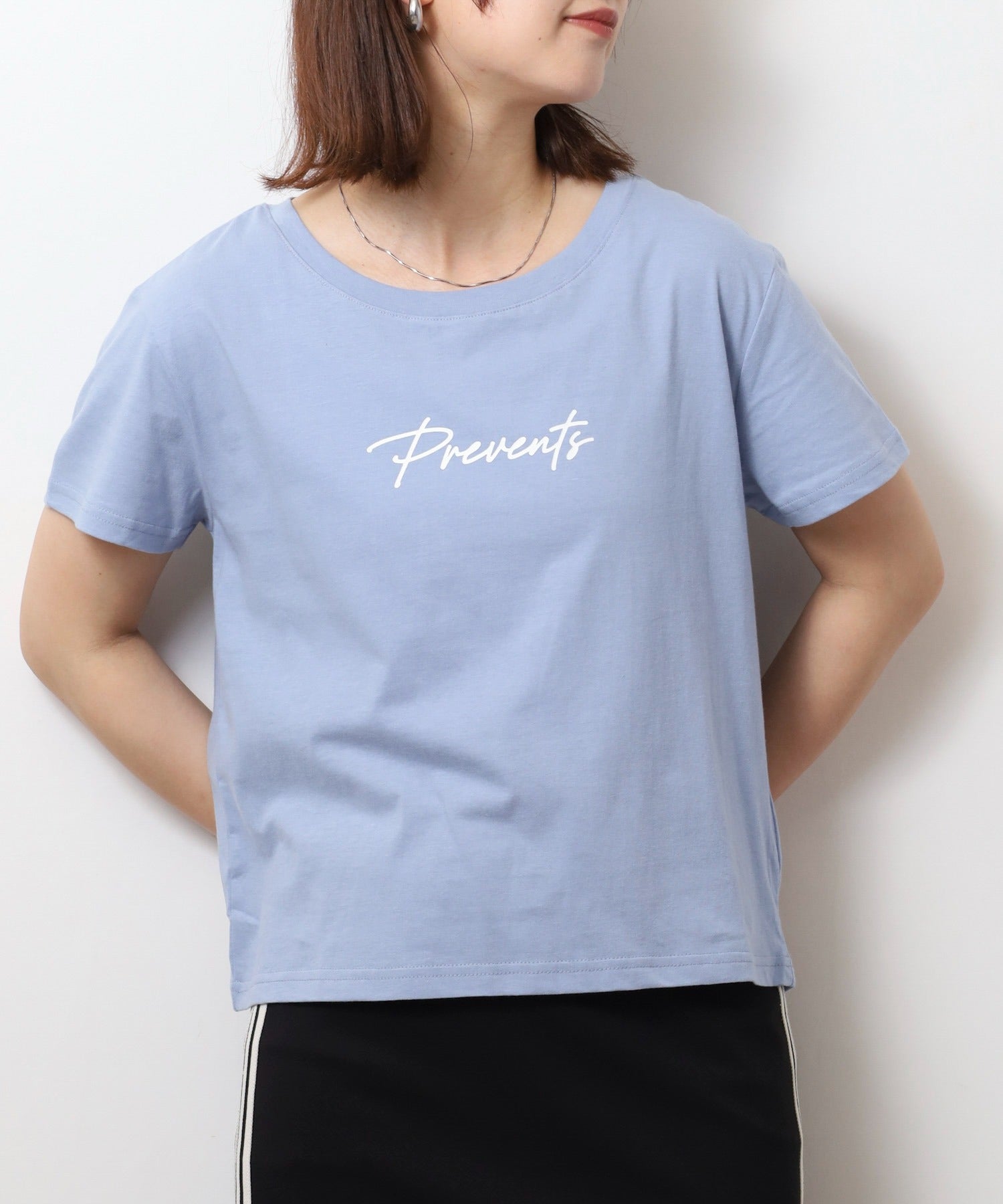 アットワン atONE オーバーサイズシルエットショート丈ロゴプリントTシャツ （ブルー1） ブルー1