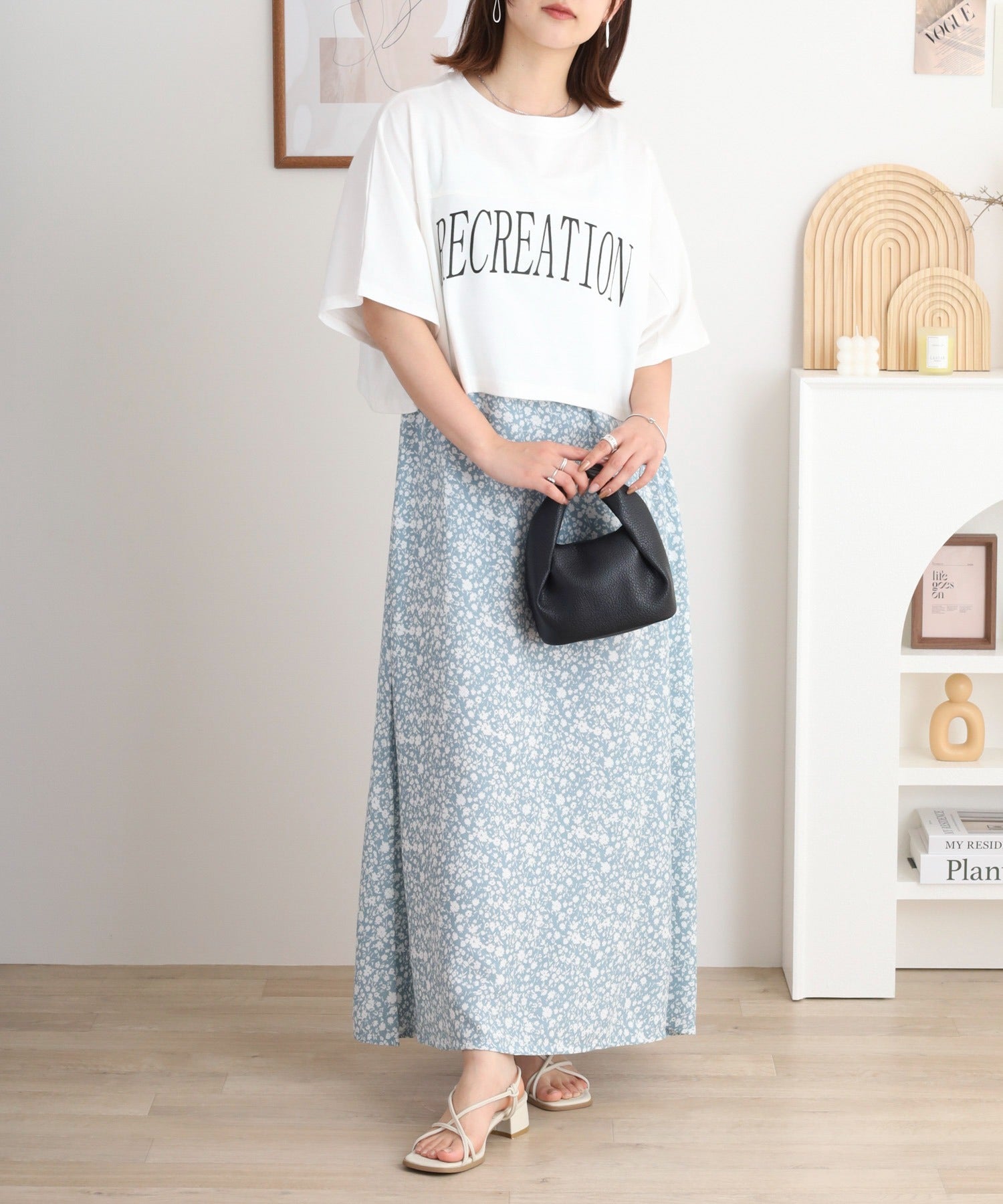 アットワン atONE レーヨンキャミOP＋ペイズリーアラベスク柄天竺Tシャツアンサンブル （ブルー） ブルー