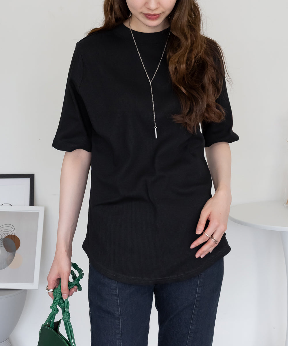 アットワン atONE 2×2リブ プチハイネック半袖Tシャツ （ブラック） ブラック