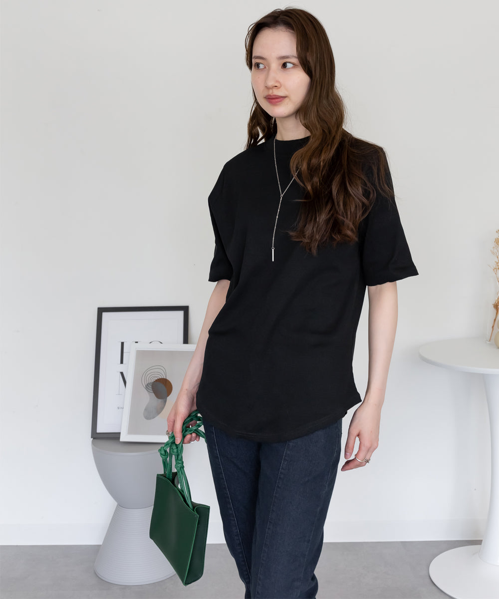 アットワン atONE 2×2リブ プチハイネック半袖Tシャツ （ブラック） ブラック
