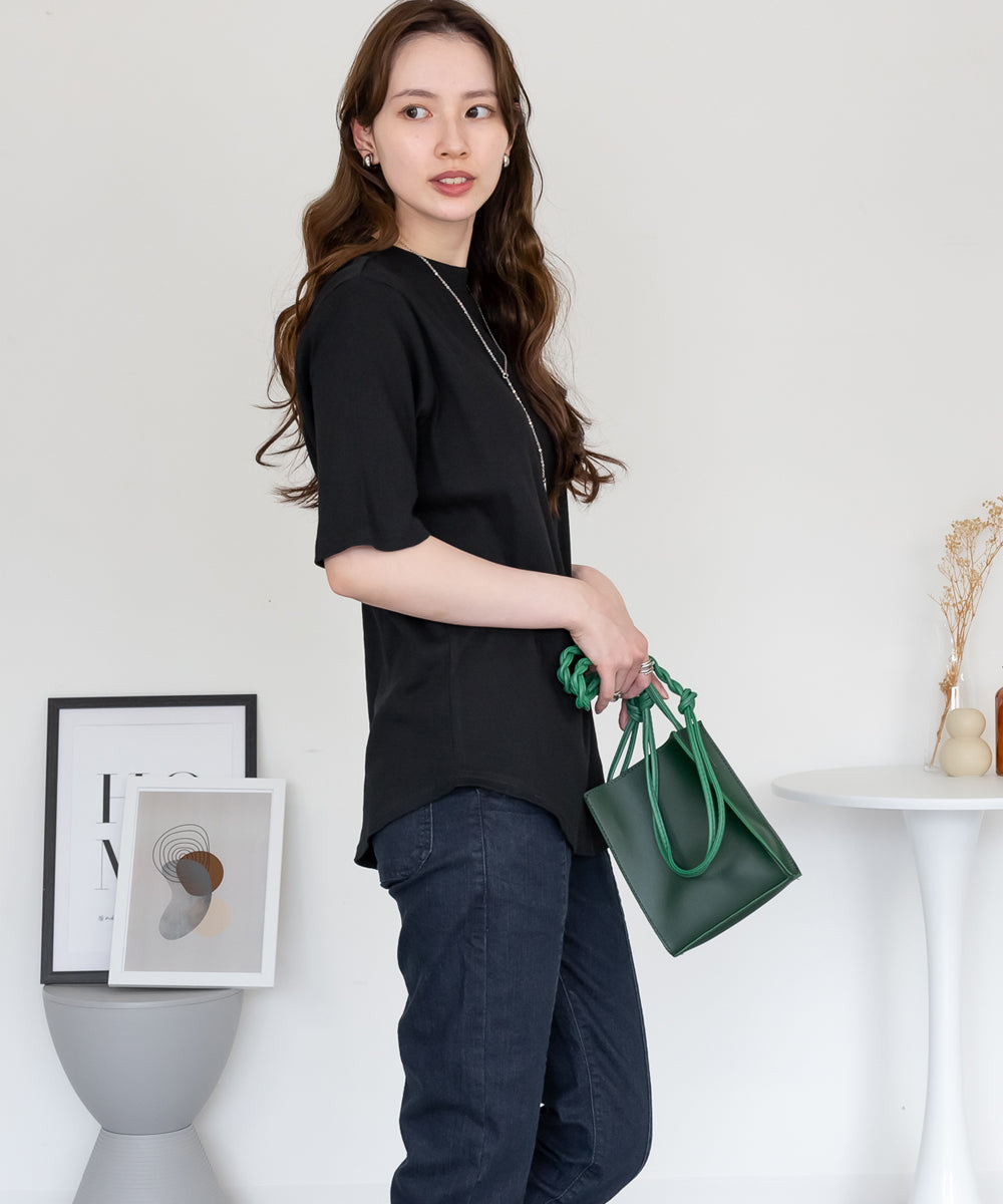 アットワン atONE 2×2リブ プチハイネック半袖Tシャツ （ブラック） ブラック