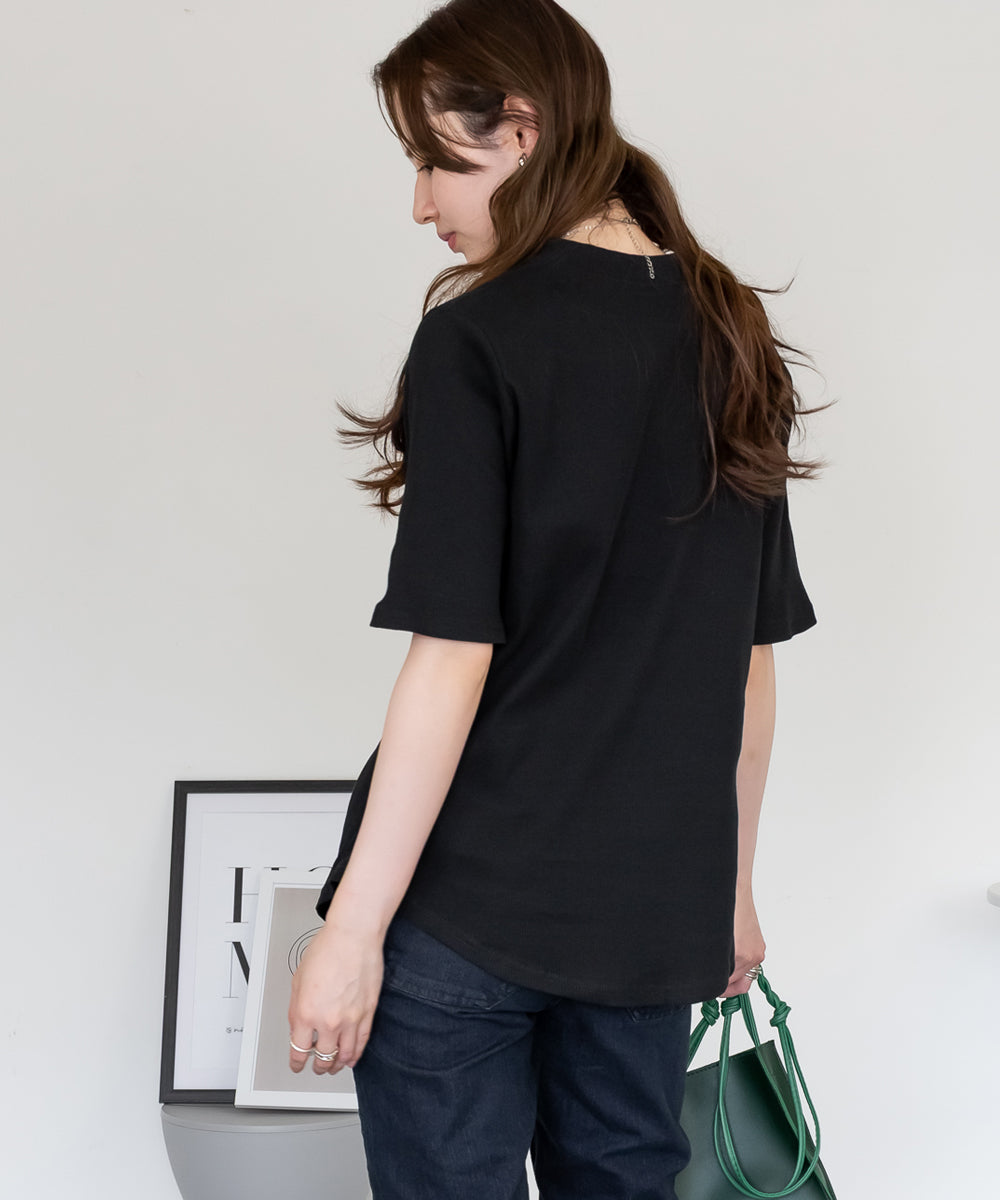 アットワン atONE 2×2リブ プチハイネック半袖Tシャツ （ブラック） ブラック