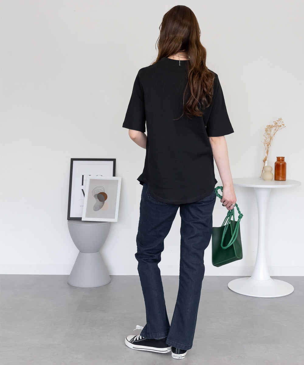 アットワン atONE 2×2リブ プチハイネック半袖Tシャツ （ブラック） ブラック
