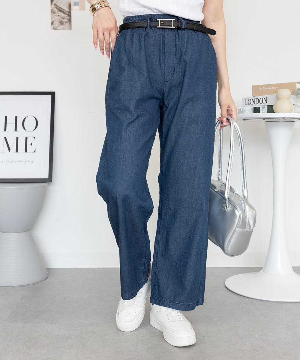 アットワン atONE エアリーデニム ウエストゴムパンツ （ネイビー） ネイビー