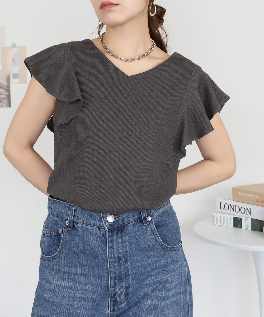 アットワン atONE フレアーフレンチスリーブTシャツ （チャコールグレー） チャコールグレー