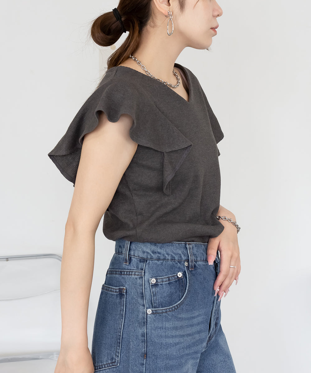 アットワン atONE フレアーフレンチスリーブTシャツ （チャコールグレー） チャコールグレー