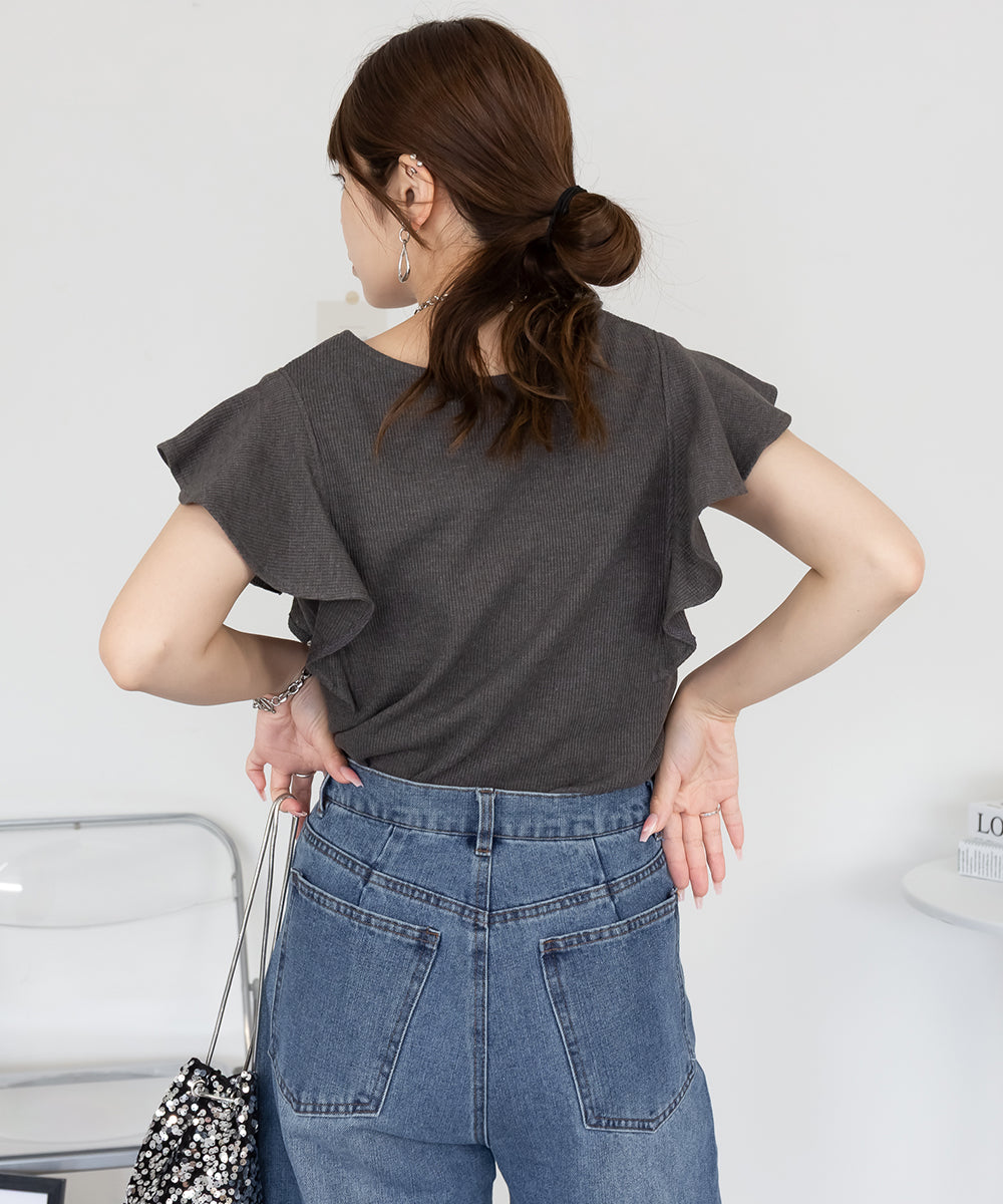 アットワン atONE フレアーフレンチスリーブTシャツ （チャコールグレー） チャコールグレー