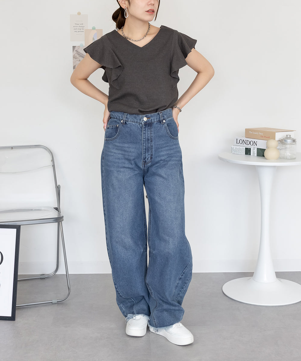 アットワン atONE フレアーフレンチスリーブTシャツ （チャコールグレー） チャコールグレー