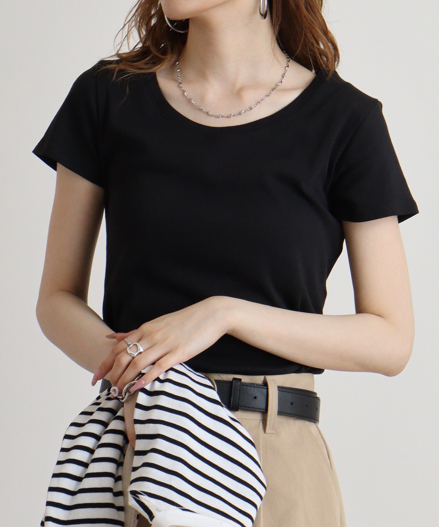 アットワン atONE コットンフライス半袖Tシャツ,ブラック