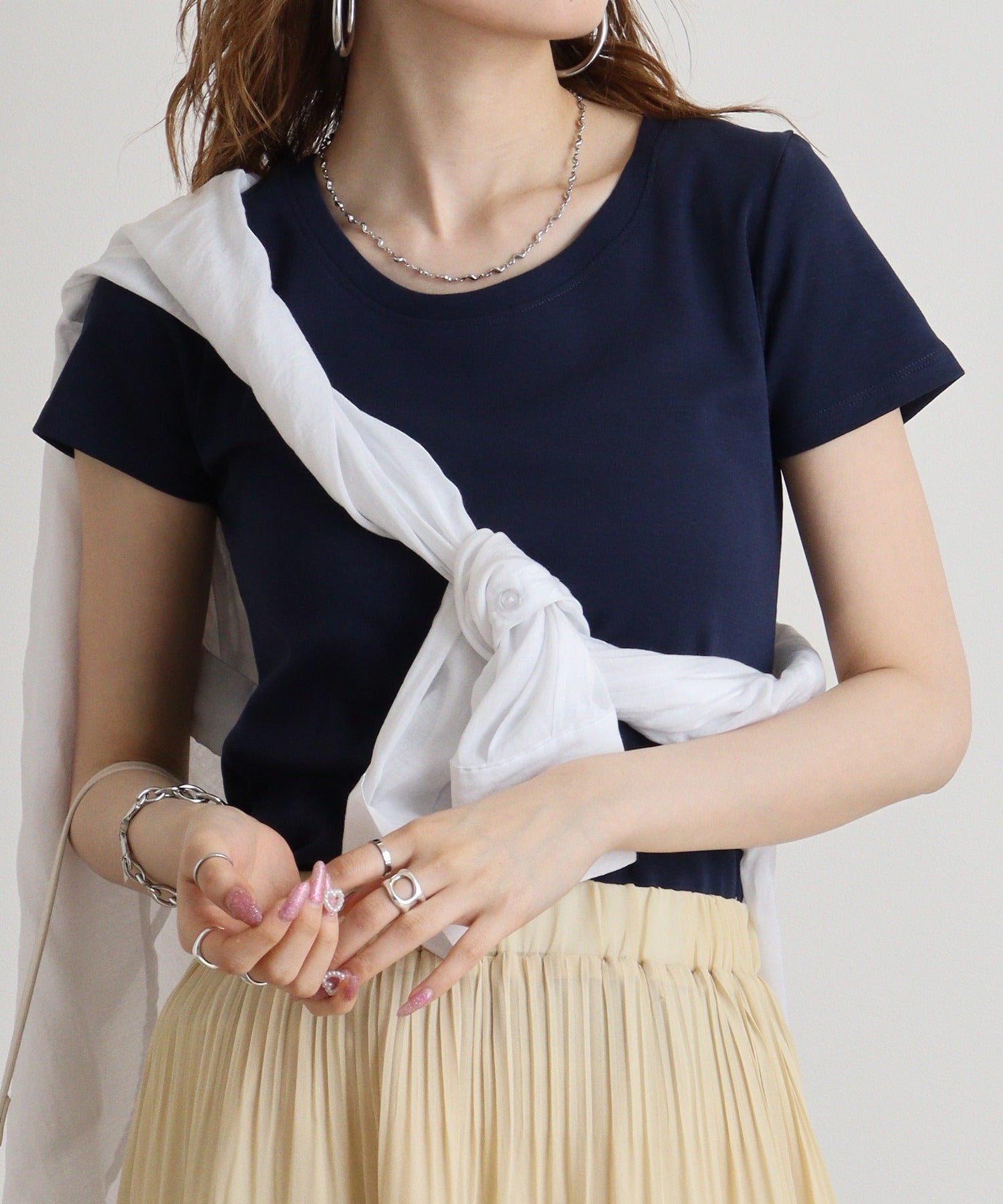 アットワン atONE コットンフライス半袖Tシャツ,ネイビー