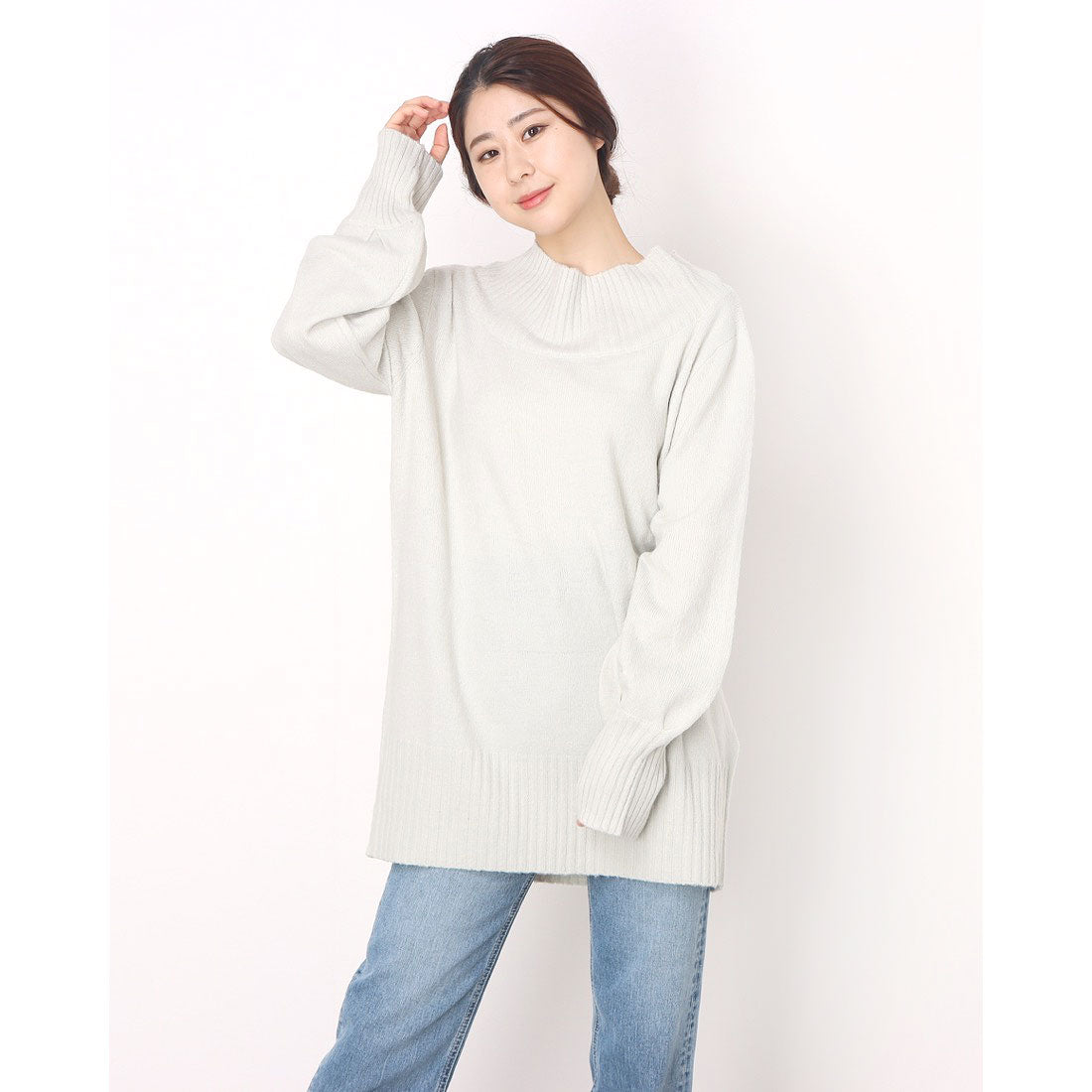 アットワン atONE バルーンスリーブニット,ライトグレー