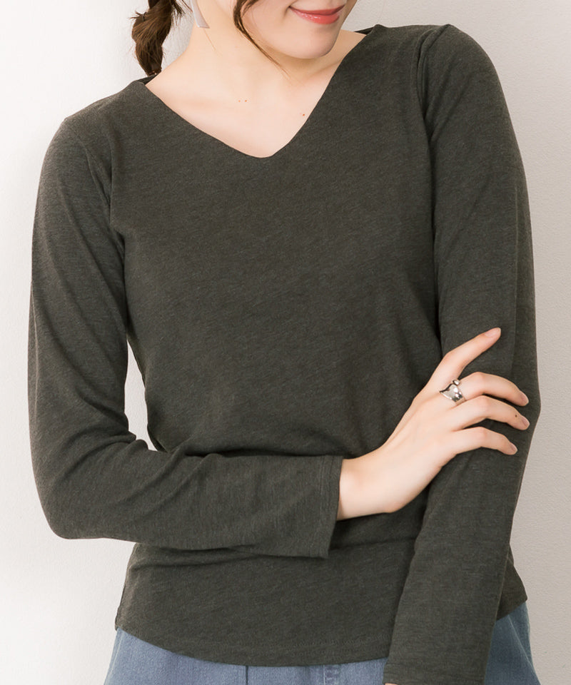 アットワン atONE ランダムリブヘンリーネックロングTシャツ,チャコールグレー