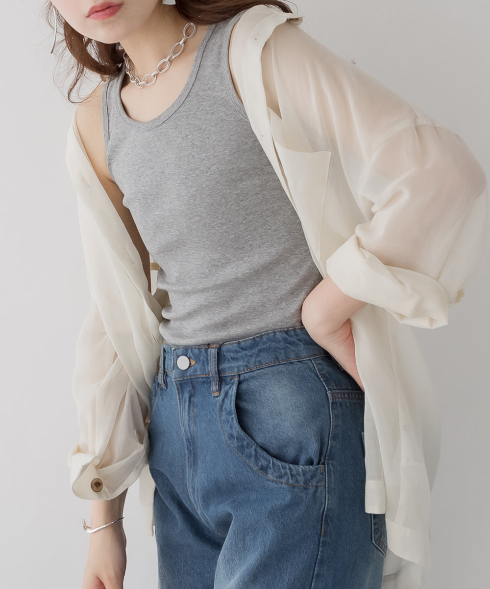 アットワン atONE コットンフライスタンクトップ,杢グレー